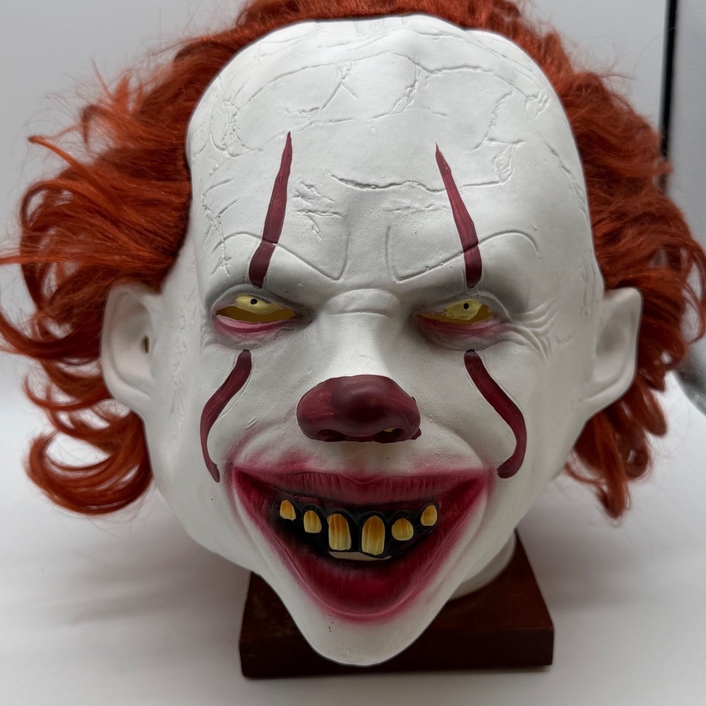 Pennywise IT Clown Latex Horror Mask with Red Hair Halloween Cosplay